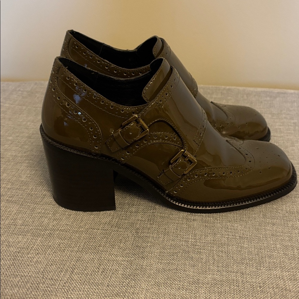 Jeffrey  Campbell Monk Heeled Shooties, in Olive Patent, Size 8/39.  EUC. - Picture 8 of 16